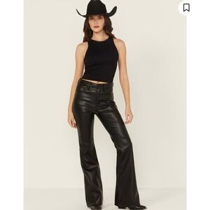 Good American Black Faux Leather Flare Jeans